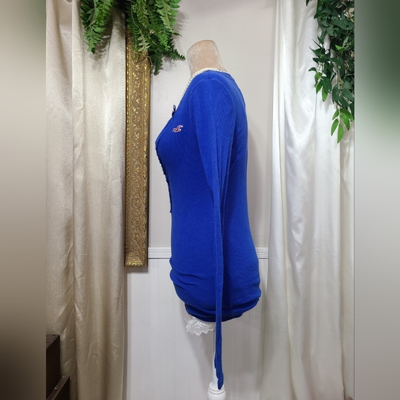 ♡ Y2K ♡ Hollister Bright Blue Henley Button Front Long Sleeve - Picture 7 of 10